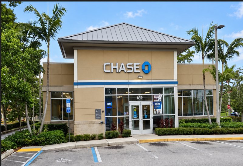 Bank branch building with landscaping