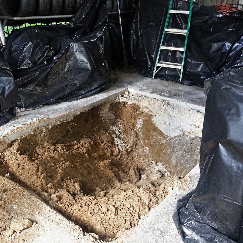 Open excavation inside a building